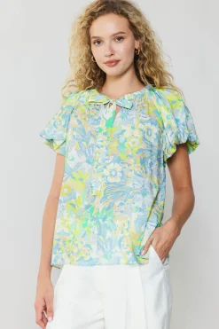 Current Air Abstract Floral Print Top YELLOWMULTI Clearance
