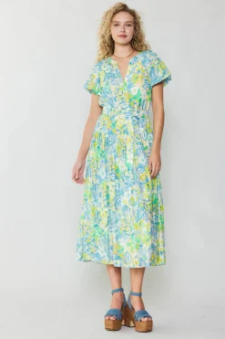 Current Air Abstract Floral Printed Midi Dress YELLOWMULTI Online