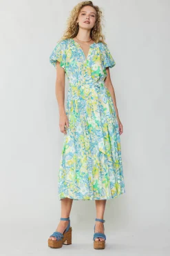 Current Air Abstract Floral Printed Midi Dress YELLOWMULTI Online