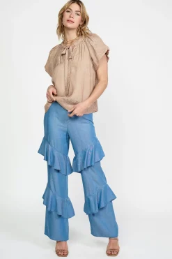 Current Air Abstract Jacquard Tieneck Blouse SANDYTAUPE Sale