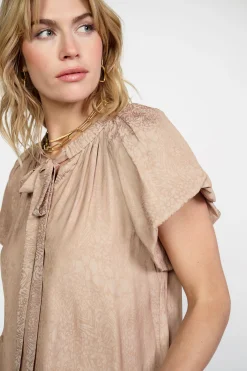Current Air Abstract Jacquard Tieneck Blouse SANDYTAUPE Sale