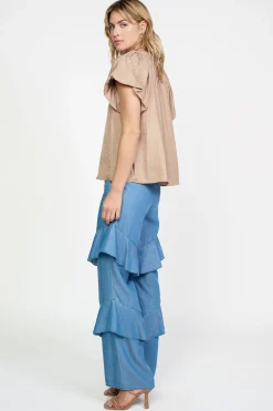 Current Air Abstract Jacquard Tieneck Blouse SANDYTAUPE Sale