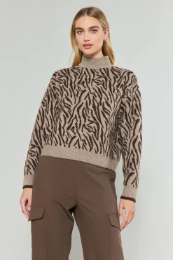Current Air Abstract Mock Neck Sweater BROWN Clearance