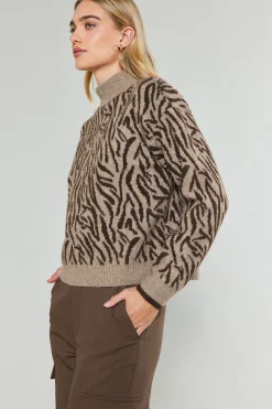 Current Air Abstract Mock Neck Sweater BROWN Clearance