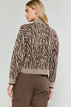 Current Air Abstract Mock Neck Sweater BROWN Clearance