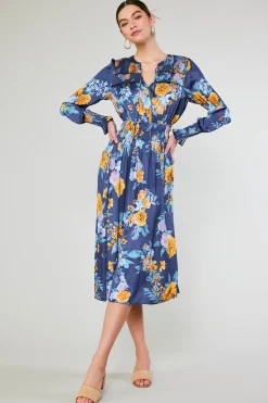 Current Air Aida Floral Midi Dress FloralBlueMlt Online