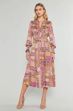Current Air Aida Quilted Pattern Midi Dress PINKMLT Online