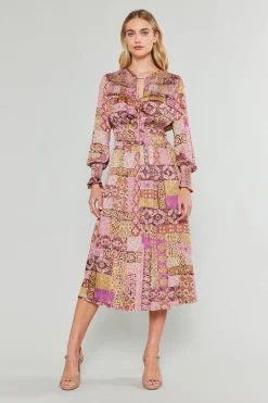 Current Air Aida Quilted Pattern Midi Dress PINKMLT Online