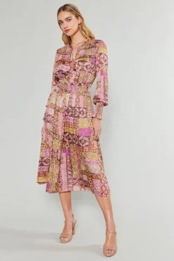 Current Air Aida Quilted Pattern Midi Dress PINKMLT Online