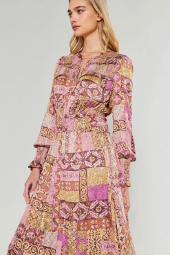 Current Air Aida Quilted Pattern Midi Dress PINKMLT Online