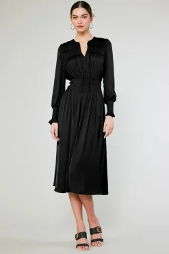 Current Air Aida Smocked Midi Dress BLACK Clearance