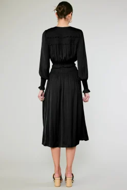 Current Air Aida Smocked Midi Dress BLACK Clearance