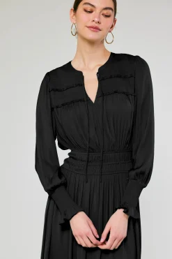 Current Air Aida Smocked Midi Dress BLACK Clearance