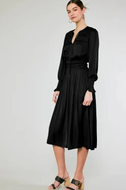 Current Air Aida Smocked Midi Dress BLACK Clearance