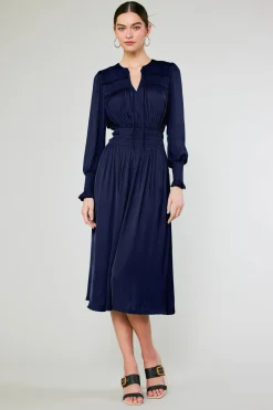 Current Air Aida Smocked Midi Dress DARKNAVY Discount