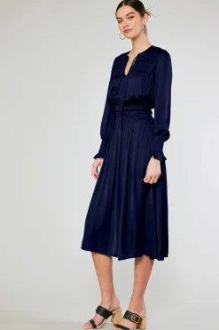 Current Air Aida Smocked Midi Dress DARKNAVY Discount