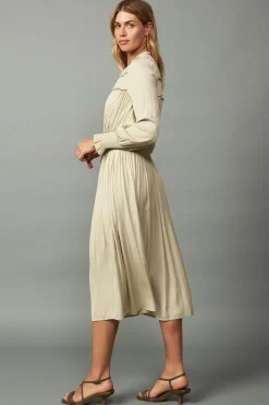 Current Air Aida Smocked Midi Dress TAUPE Clearance