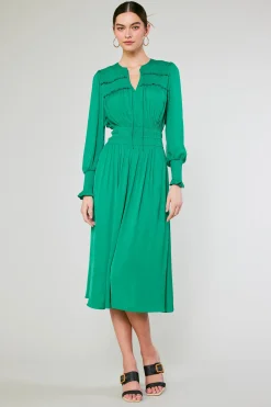 Current Air Aida Smocked Midi Dress GREEN Outlet