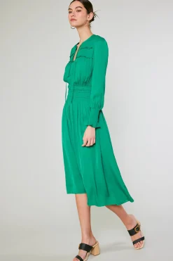 Current Air Aida Smocked Midi Dress GREEN Outlet