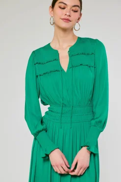 Current Air Aida Smocked Midi Dress GREEN Outlet