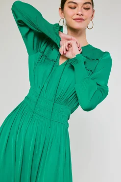 Current Air Aida Smocked Midi Dress GREEN Outlet