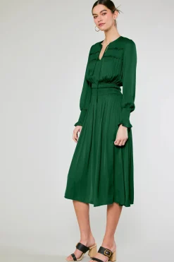 Current Air Aida Smocked Midi Dress EMERALDGREEN Outlet