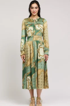 Current Air Aida Smocked Midi Dress OLIVEMLT Hot