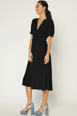 Current Air Amelia Pleated Maxi Dress BLACK New