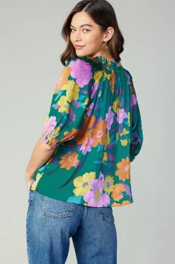 Current Air Angelica Floral Blouse GREENFLORAL Clearance