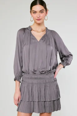 Current Air Aurelie Pleated Mini Dress TAUPEGREY New