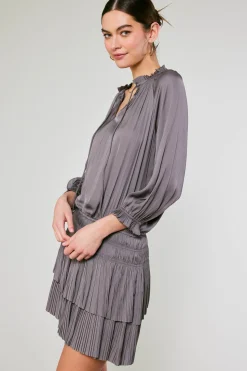 Current Air Aurelie Pleated Mini Dress TAUPEGREY New