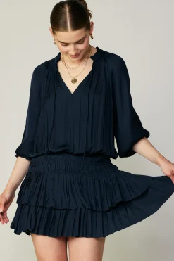 Current Air Aurelie Pleated Mini Dress DARKNAVY Clearance