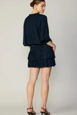 Current Air Aurelie Pleated Mini Dress DARKNAVY Clearance
