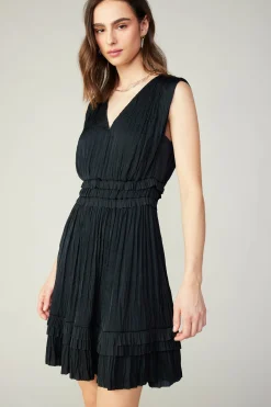 Current Air Aurora Crinkle Pleated Mini Dress BLACK New