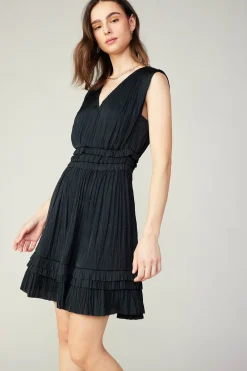 Current Air Aurora Crinkle Pleated Mini Dress BLACK New
