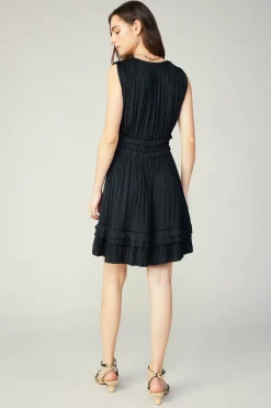 Current Air Aurora Crinkle Pleated Mini Dress BLACK New