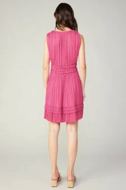 Current Air Aurora Crinkle Pleated Mini Dress FUCHSIA Fashion