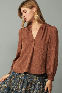 Current Air Autumn Split Neck Blouse CARAMEL Online
