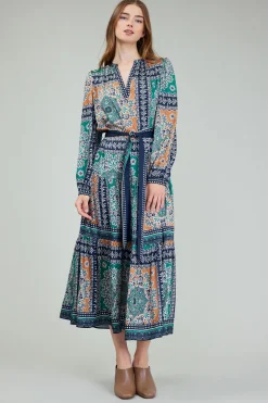 Current Air Belted Abstract Midi Dress GREENMLT Discount