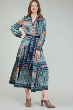 Current Air Belted Abstract Midi Dress GREENMLT Discount