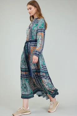 Current Air Belted Abstract Midi Dress GREENMLT Discount