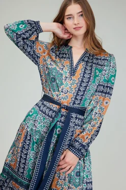 Current Air Belted Abstract Midi Dress GREENMLT Discount