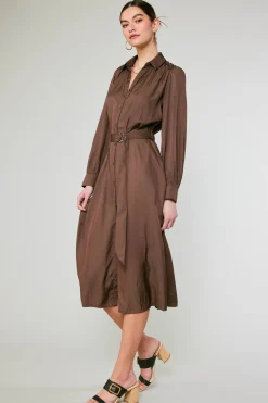 Current Air Belted Buttondown Shirt Dress COCOA Clearance