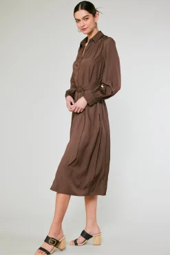 Current Air Belted Buttondown Shirt Dress COCOA Clearance