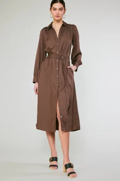 Current Air Belted Buttondown Shirt Dress COCOA Clearance