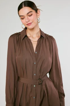 Current Air Belted Buttondown Shirt Dress COCOA Clearance