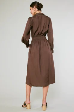Current Air Belted Buttondown Shirt Dress COCOA Clearance