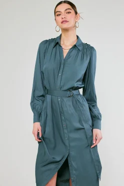Current Air Belted Buttondown Shirt Dress FORESTGREEN Online