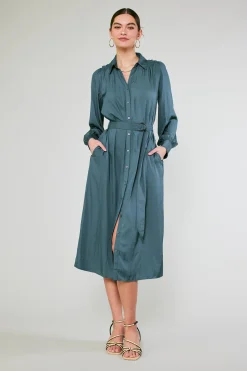 Current Air Belted Buttondown Shirt Dress FORESTGREEN Online