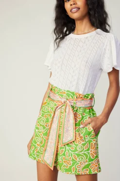 Current Air Belted Floral Patterned Shorts GREENORANGEMLT Online